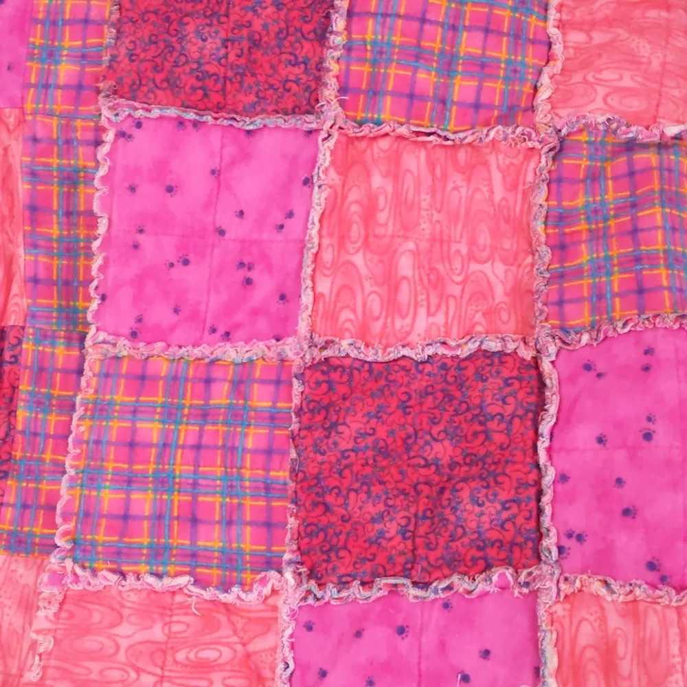 Patchwork Bright Fuscia Pink Orange Quilt 34x45